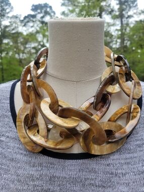 Statement Chunky Link Necklace - Amber Tortoiseshell